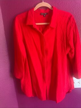 Boho Chic Vibrant Red Button-Front Collared Shirt